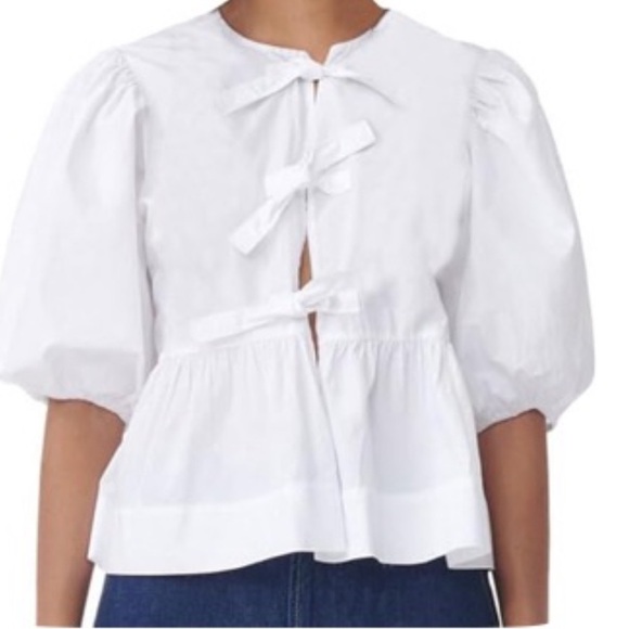 NWT White Puff Sleeve Peplum Top Sz M Women - Picture 4 of 6